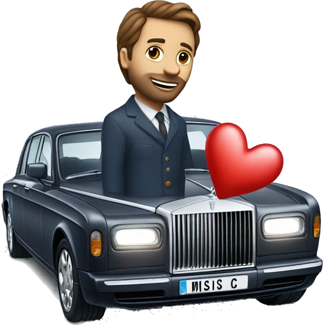 man with brown hair hold heart in the ice cube near rolls royce that has car nuber "miss you"   emoji