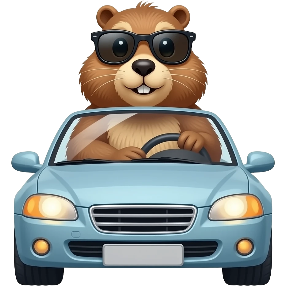 Mormotte with sunglasses driving a car emoji