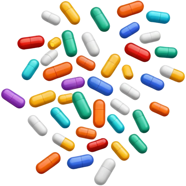 Medicine pills and capsules floating or flying in the air emoji