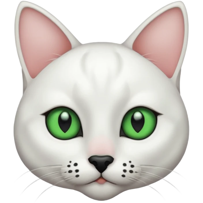 Haz una gata de ojos verdes la cara blanca con mancha negra en las orejas que agarra parte de la frente del lado der pero del iz va desde el ojo hasta la oreja la mancha, tiene la nariz negra en forma de corazón y todo lo que sobra de la cara, barbilla la nariz arriba y el lado de bigotes es blanca emoji