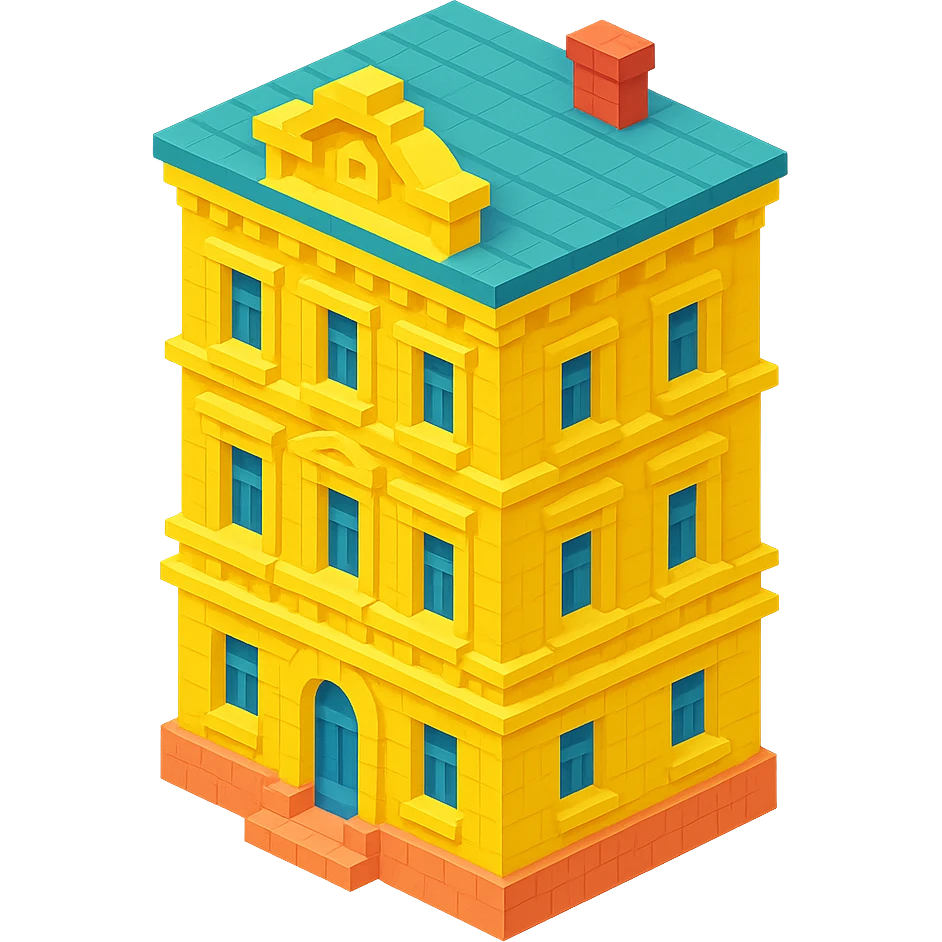 old Saint Petersburg building, yellow pastel facade, ornate details, isometric view emoji