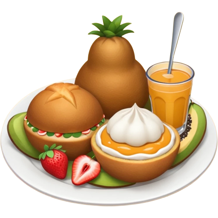 Crie uma bandeja de frutas e salgados coxinha e pão emoji