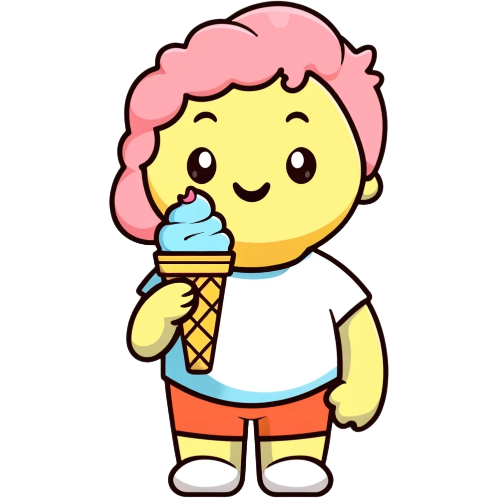 Lou eating an ice cream, cartoonish sticker style emoji