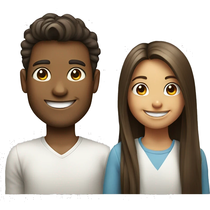 smiling girl with long hair , up and boy portrait emoji