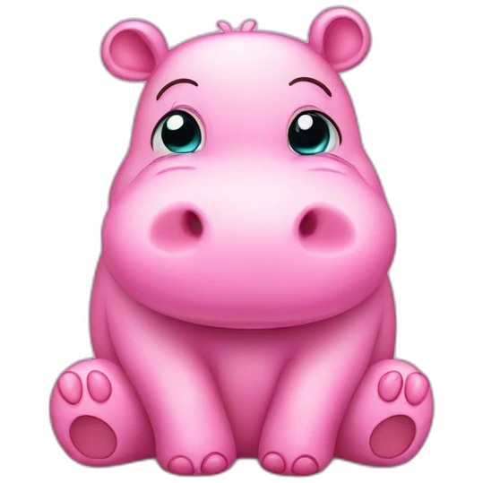cute pink hippo crying with big tear drops emoji