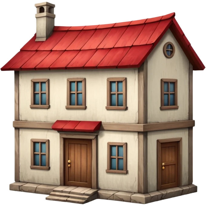 old, tall crooked building with red roof and wooden door




 emoji