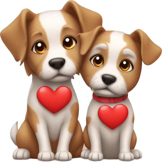 dog couple love with heart emoji