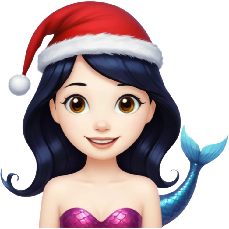 black haired mermaid with christmass hat emoji
