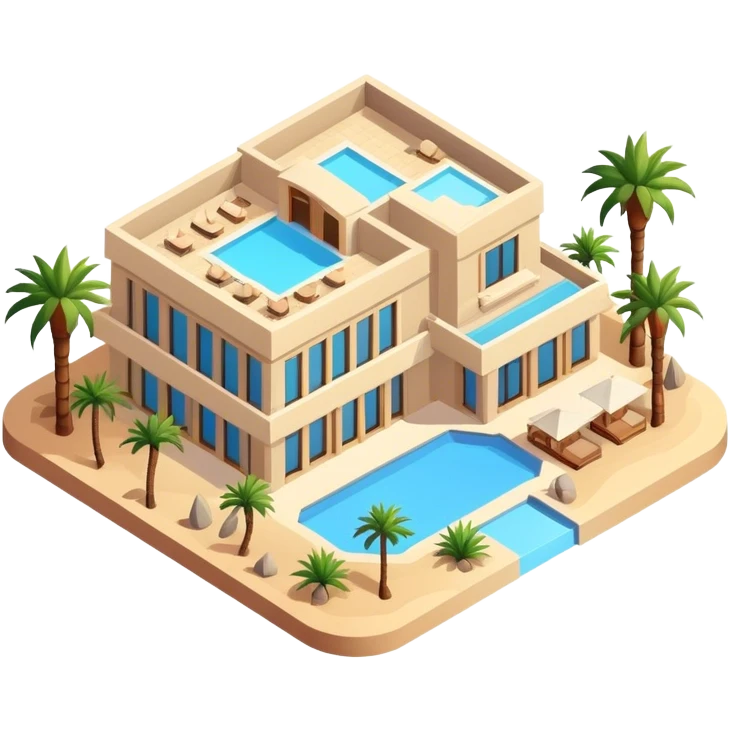 luxury desert resort hotel, isometric exterior  emoji