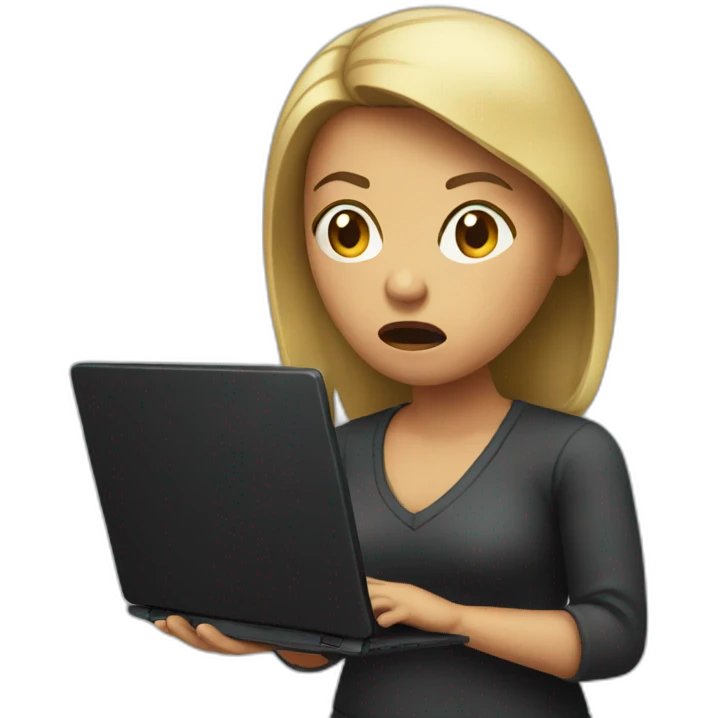 Angry woman holding black laptop emoji