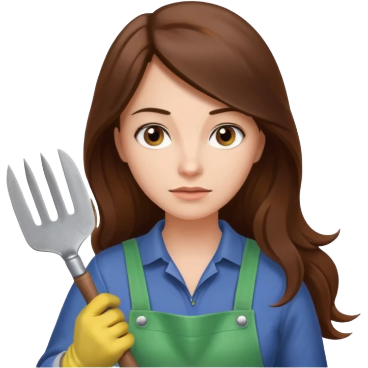 long brown hair white serious woman Gardening emoji