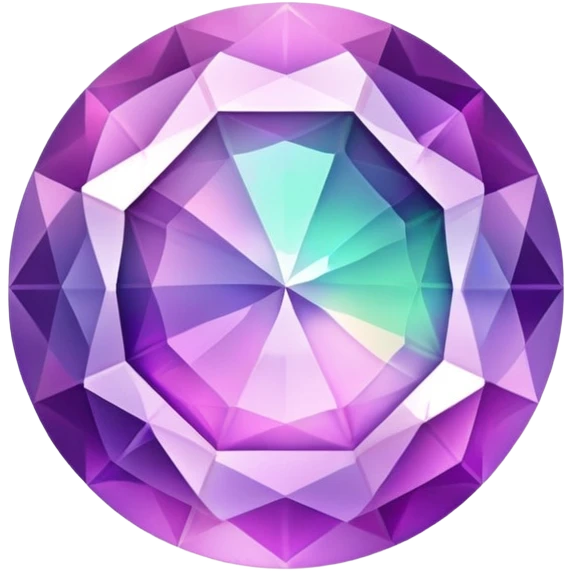 round cut fluorite gemstone, faceted, with iridescent pink and lavender holographic color play inside emoji