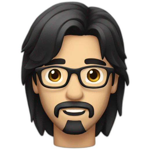 A man with a long black mid hair, some medium glasses, a goatee, hes very handsome emoji