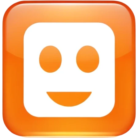 OK text in an orange square with a glossy finish emoji