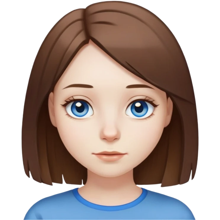 A girl with brown shoulder length layered bob, pale skin, blue eyes and nose piercing  emoji