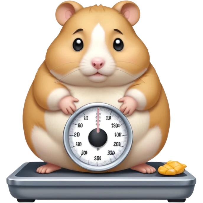 fat hamster big belly stepping on a scale looking guilty with a tear emoji
