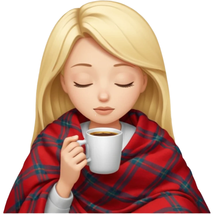 Blonde girl inside a blanket sipping coffee eyes closed emoji
