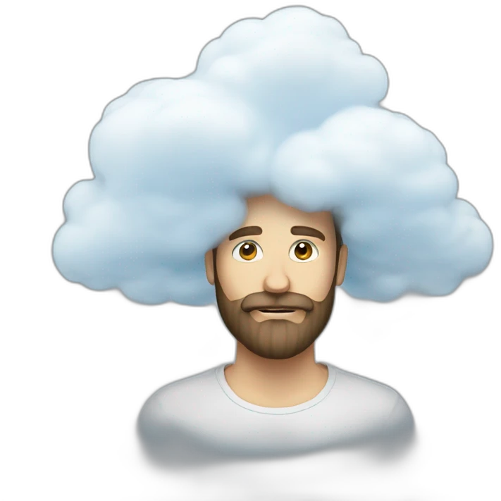 a man white man with a beard and a big cloud infront of his face emoji