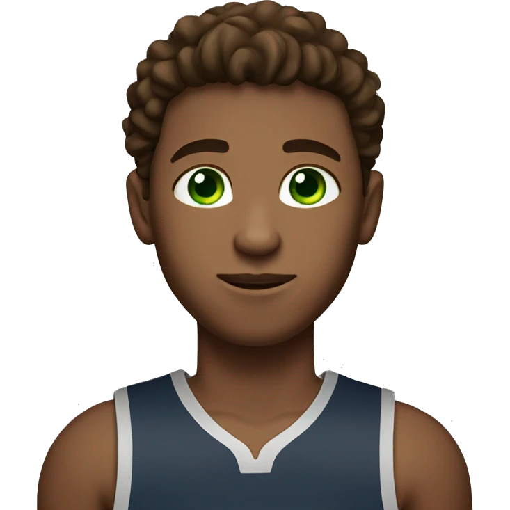 create a boy basketball player with green eyes and brown hair so that he has a basketball in his hand emoji