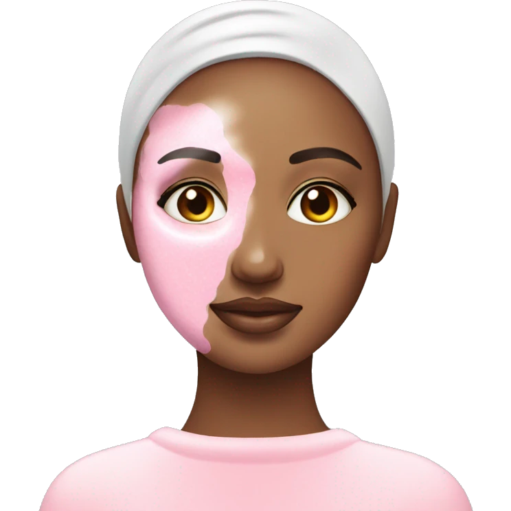 Woman applying pink skincare on face spa emoji