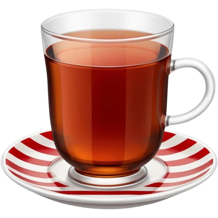 close-up of a Turkish tea glass filled with dark tea, on a white saucer with red stripes, side view, detailed, realistic emoji
