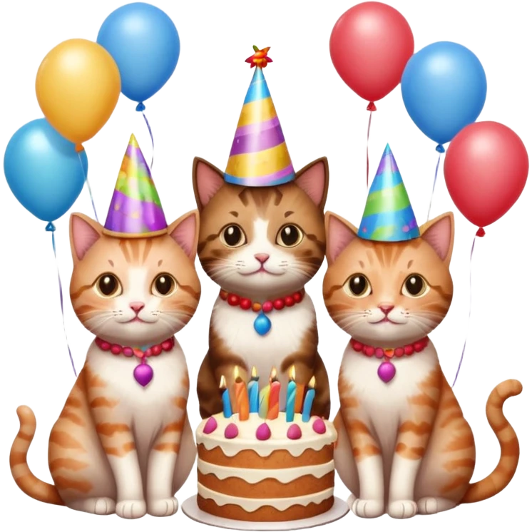 3 cats and a kitten at a birthday party emoji