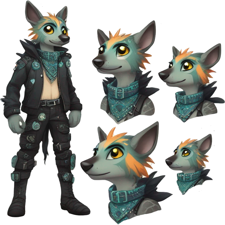 cute cool edgy fantasy animal fursona creature by griffsnuff & LiLaiRa & Falvie with edgy colors with patterns and a spiked collar full body emoji