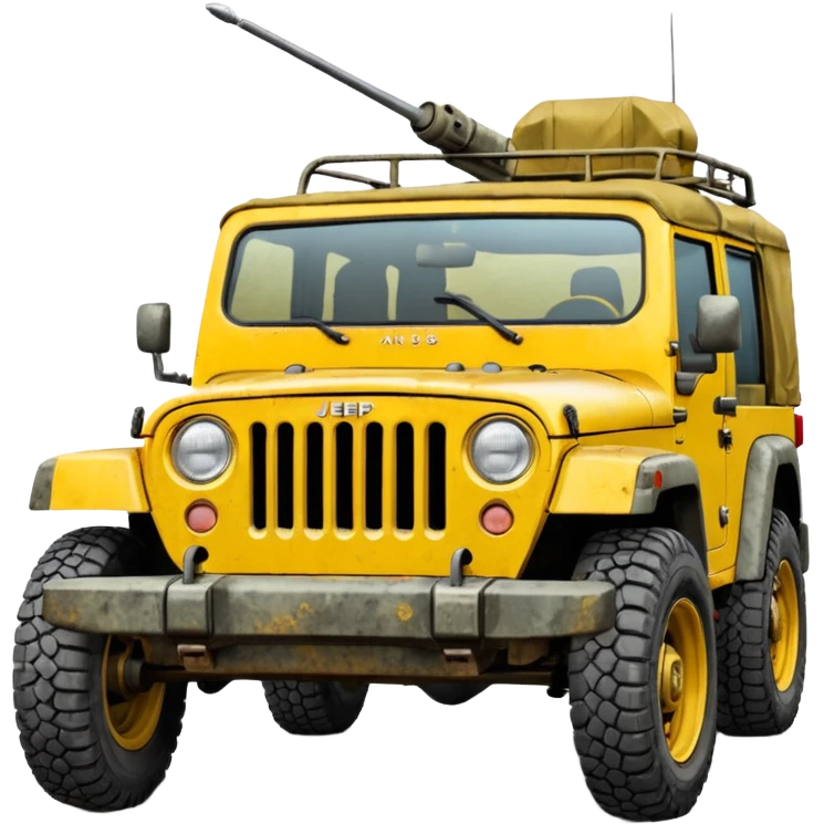yellow military jeep, with protection, with red tuning symbols emoji