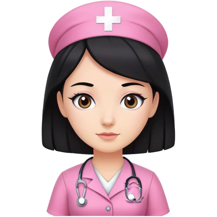 nurse dress pink with black hair and dark eye color emoji