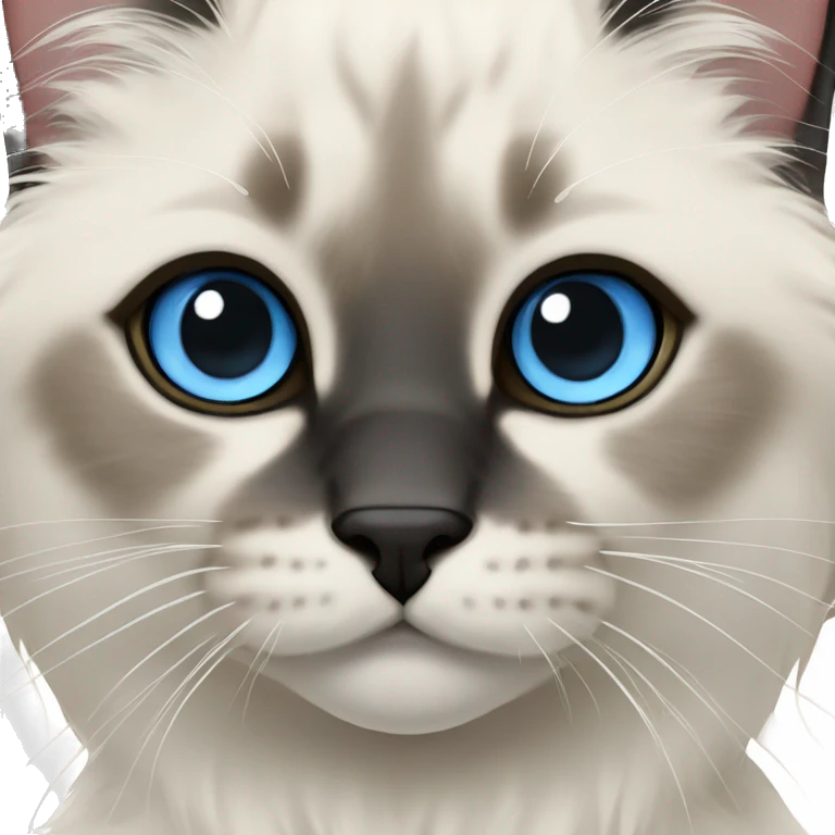  ragdoll cat with light blue eyes, center of face is black nose is black and also mouth is black, cute adorable emoji