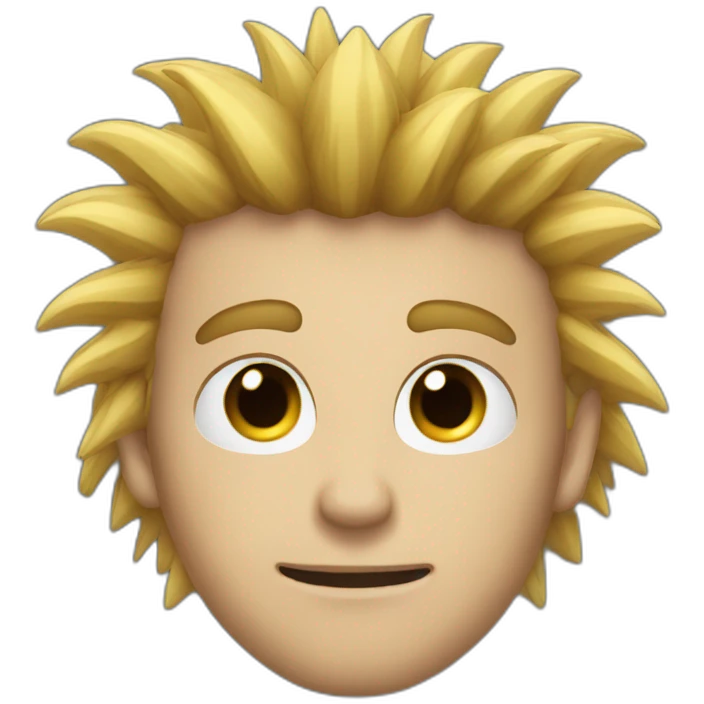 He has black eyes His eyes are close to each other His hair is a bit spiky emoji