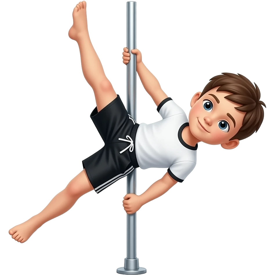 Niño haciendo pole dance con un short negro adidas emoji
