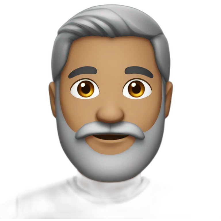 Indian man in his 40s with a black beard. With black and grey hair. Has short hair emoji