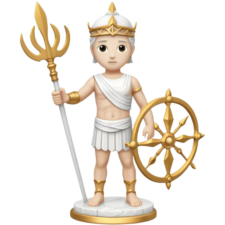 a greek white marble statue holding a marble trident. entirely make of marble. only white color no other color emoji