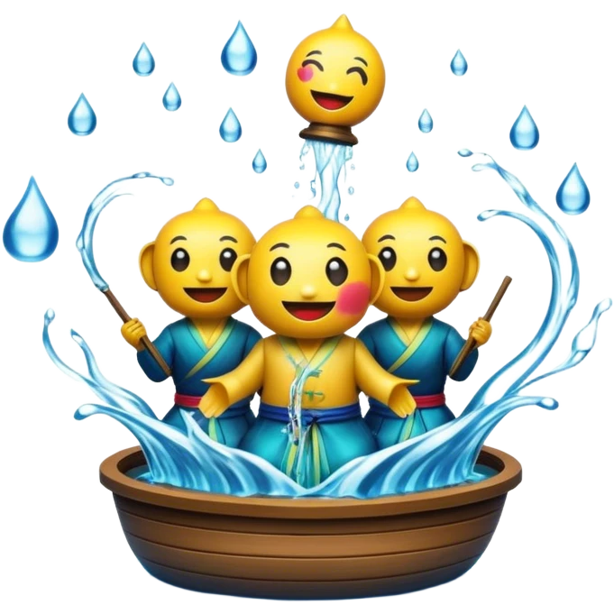 Cinematic Realistic Water Puppetry Pop Culture Emoji, depicted as a whimsical scene of traditional water puppetry rendered with dynamic textures and playful lighting. emoji