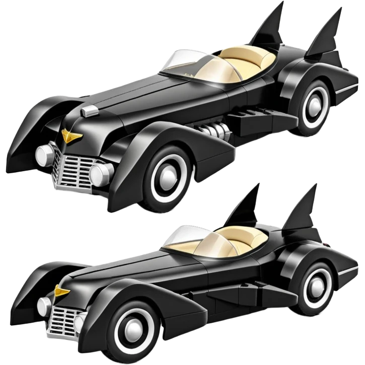  the animated series aerodynamic opulent dark futuristic concept Batmobile loosely based on 1956 V16 Cadillac roadster Lego (flat long straight faceted mechanical body) winged stealthy street hot rod  emoji