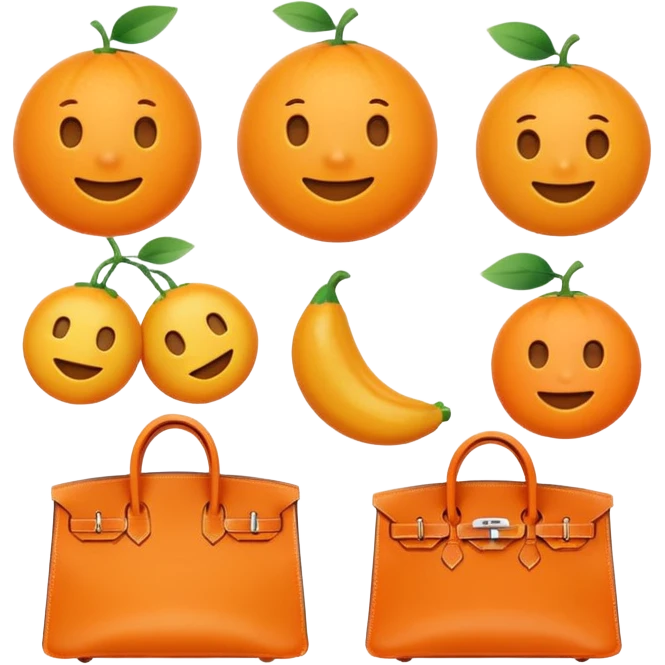 Hermès-style orange fruit, single color, minimal, cute emoji style emoji