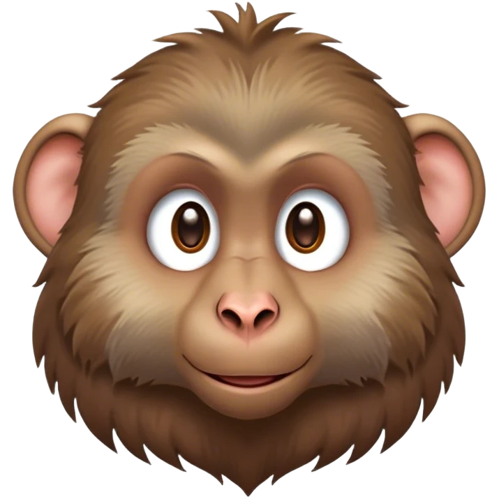 Cinematic Cute Baboon Portrait Emoji, Head tilted playfully and inquisitively, featuring a vibrant Fur of earthy browns with expressive, round, sparkling eyes filled with curiosity, Simplified yet irresistibly adorable features, highly detailed, glowing with a warm, friendly glow, high shine, affectionate and spirited, stylized with a touch of urban whimsy, bright and endearing, soft glowing outline, capturing the essence of a mischievous yet loving baboon, so playful it feels like it could leap out of the screen and into your arms! emoji