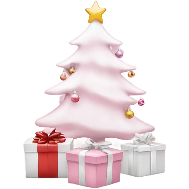 Light pink Christmas gifts under a white Christmas tree  emoji