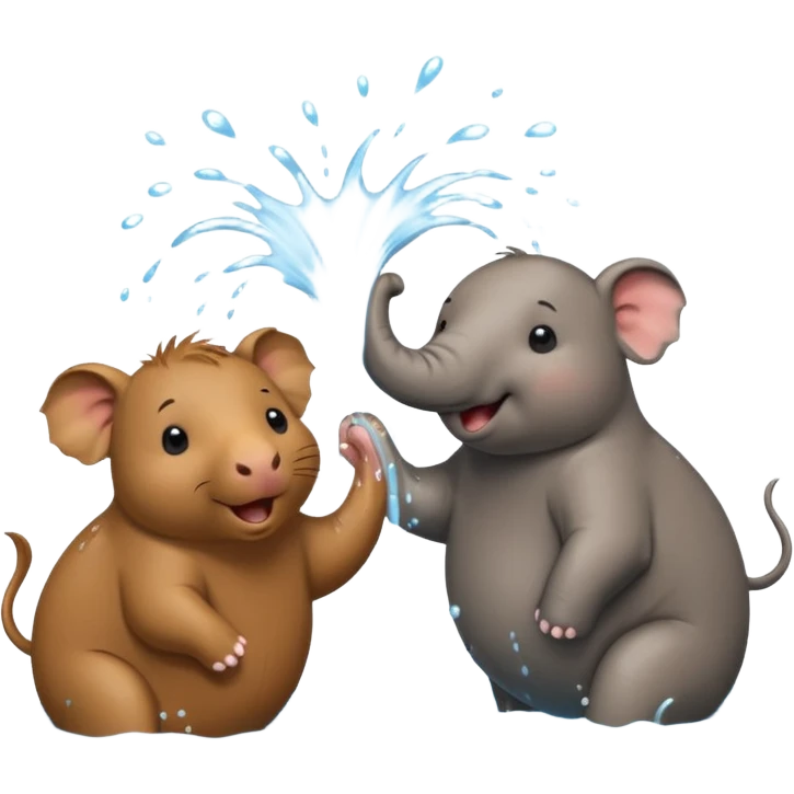 capybara and an elephant play happily with each other on water emoji