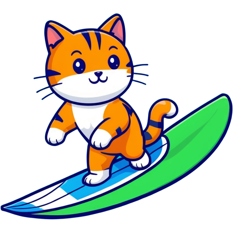 orange cat with green shorts surfing emoji