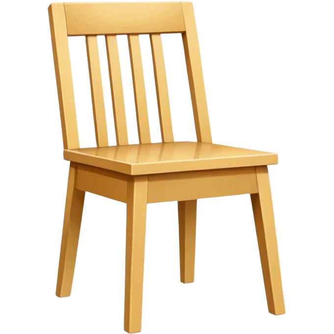 style wooden chair made of light brown wood with a yellowish tone. The design should match the reference image — modern and geometric with a solid, squared frame and slatted backrest and seat. Clean lines, minimalistic style, soft shading, and no background. emoji