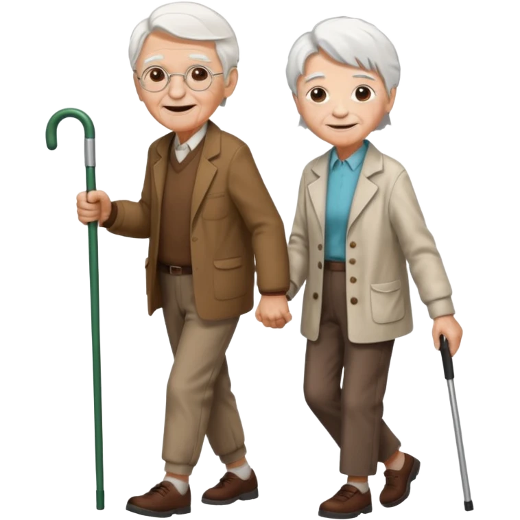 Old person with a cane and a young person walking  emoji