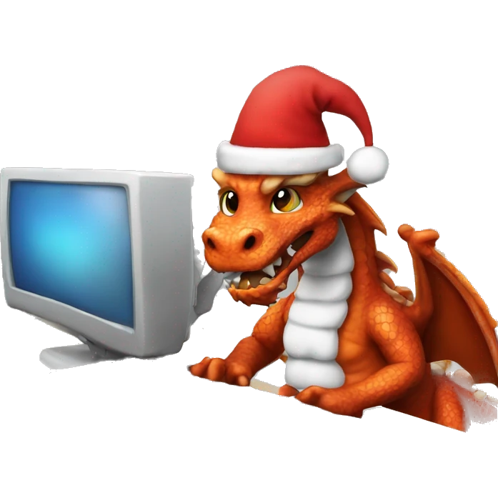 Dragon Santa working on a computer emoji