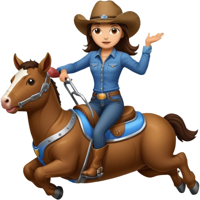 brunette girl riding mechanical bull emoji