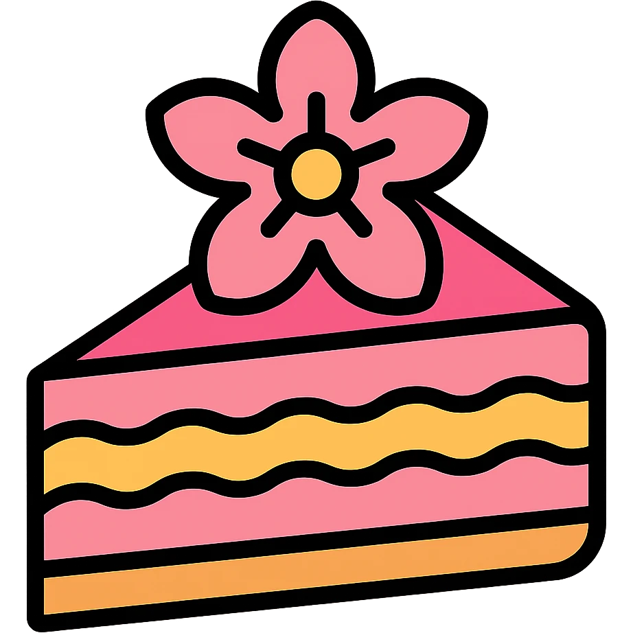 Add a cherry blossom flower on top of the sakura cake, keep the color outline icon style, no background. emoji