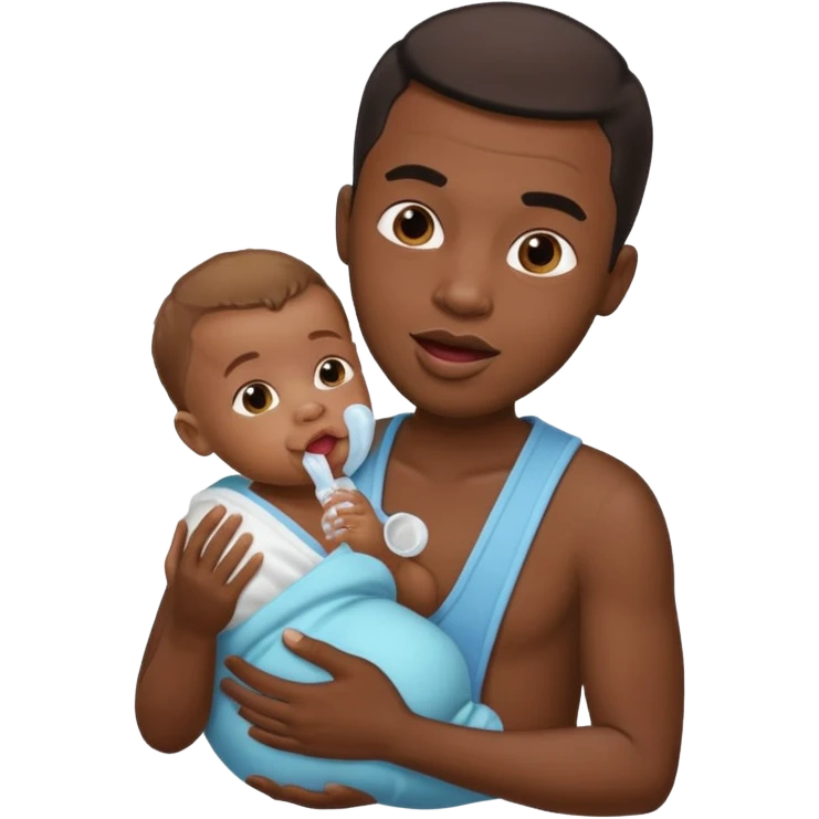 Black male licking his lips. He is holding a baby in one hand and baby oil in the other emoji