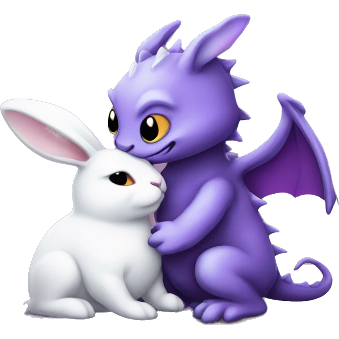 Purplr dragon hugging a white bunny emoji