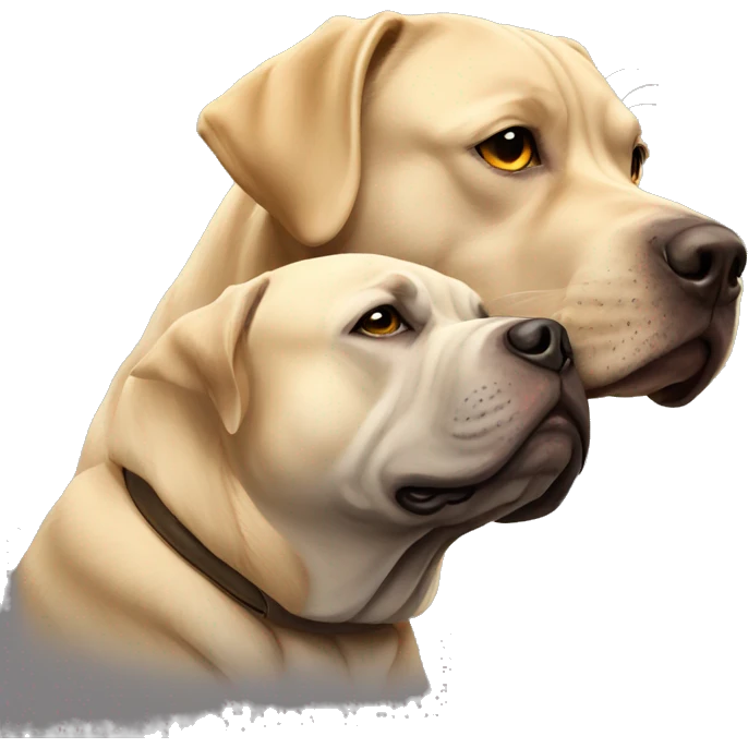 Grey American bully and golden Labrador hug emoji