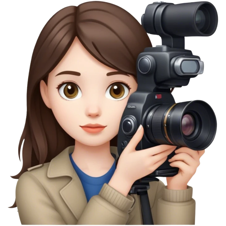 beautiful pale brunette girl with canon camera emoji